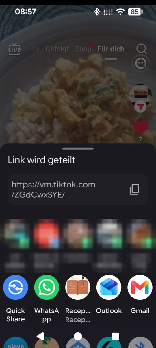 Screenshot: Teilen-Menü von Android mit Receptar