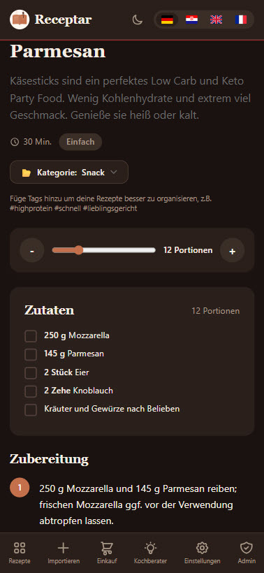 Ausgedrucktes Rezept abfotografiert — Ergebnis