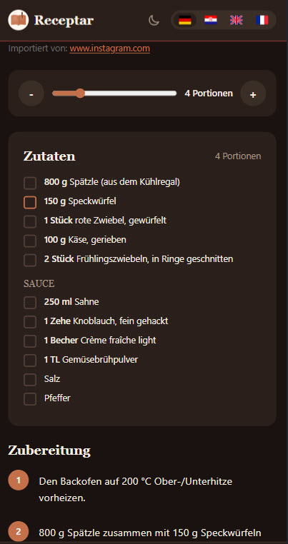 Reel geteilt — Ergebnis